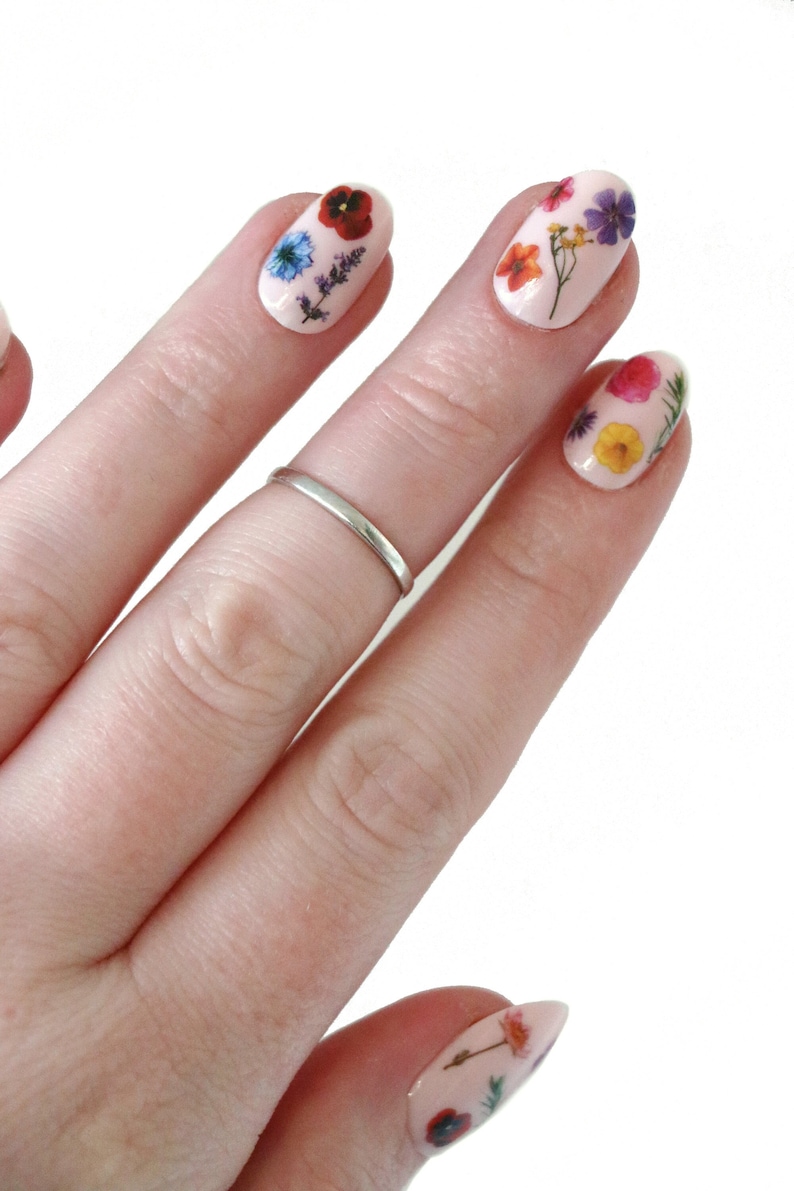 Colorful flowers waterslide nail decals | flower water slide nail decals | floral nails | rainbow flower nail stickers | dried flowers