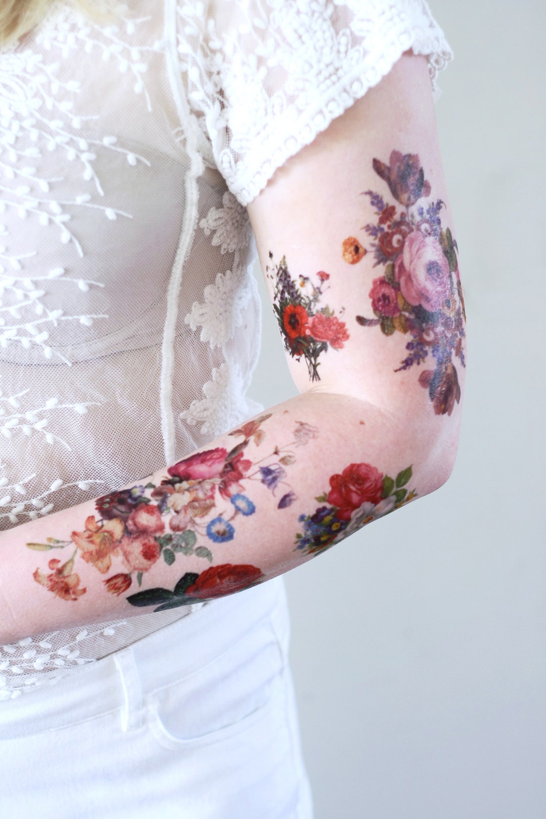 Colorful Floral Temporary Tattoo Set Vintage Floral Temporary Tattoos ...