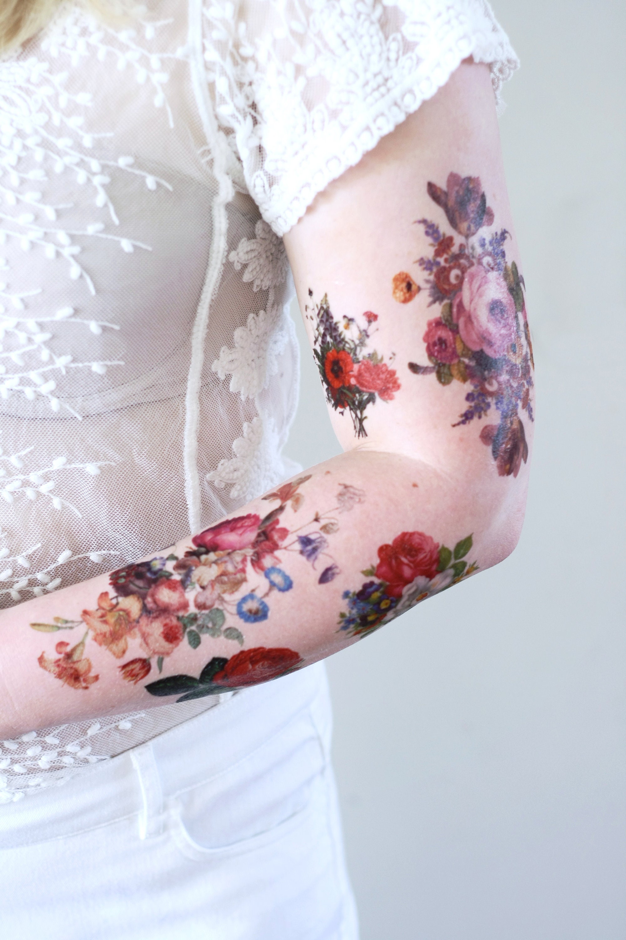 Colorful Floral Temporary Tattoo Set / Vintage Floral - Etsy