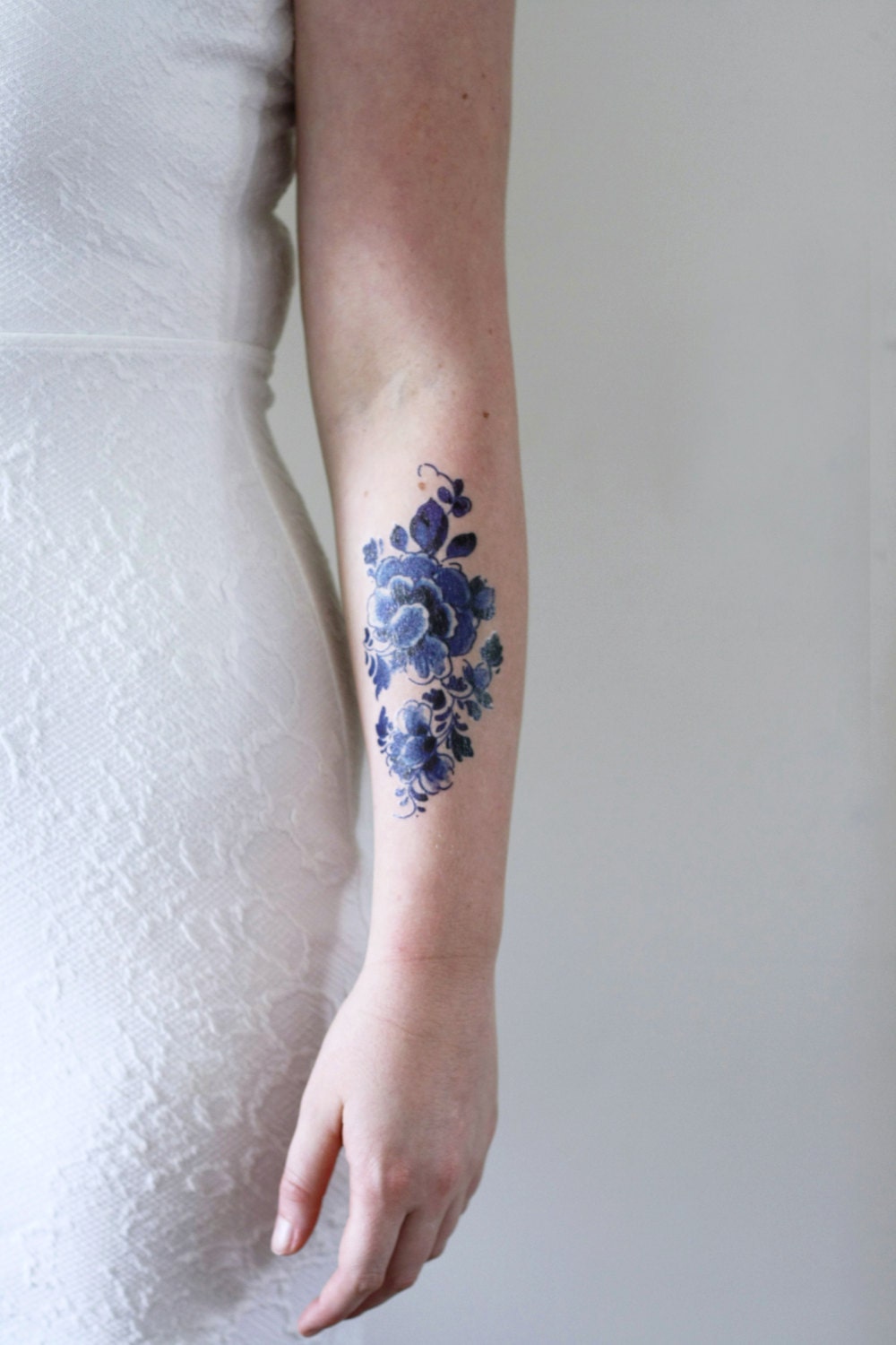 Floral Temporary Tattoo / Delft Blue Temporary Tattoo / Flower - Etsy