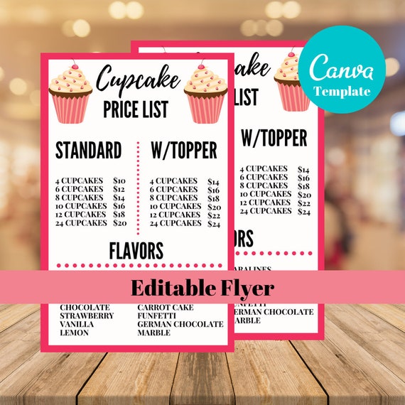 Cupcake Price List Templateprice List Template Editableprice Etsy