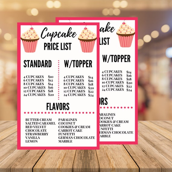 Mis oogsten Ontvangende machine Cupcake Price List Templateprice List Template Editableprice - Etsy