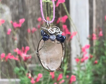 Smoky rutile quartz pendant with Iolite beads