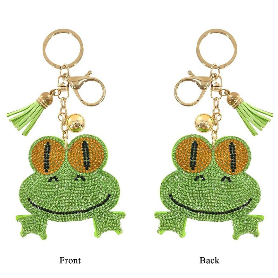 Frog Ball Chain Frog Puffy Tassel Key Chain With Rhinestones on Both Sides - Etsy