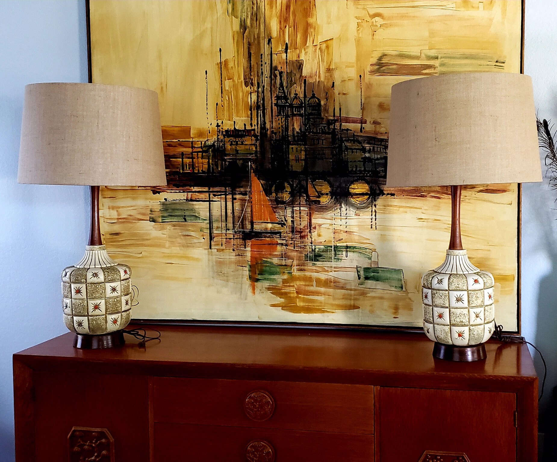 Vintage Pair Of Atomic Era 1960s Mcm Jo Wallis Table Lamps 50