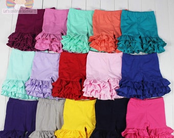 Ready To Ship Ruffle Shorts-Girl Ruffle Short-Girls Summer Shorts-Bottoms-Yellow Ruffle shorts-Pink Ruffle shorts