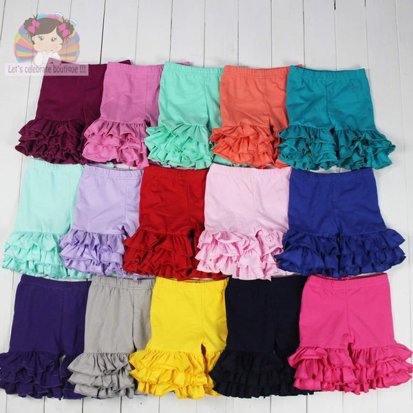 Ready To Ship Ruffle Shorts-Girl Ruffle Short-Girls Summer Shorts-Bottoms-Yellow Ruffle shorts-Pink Ruffle shorts