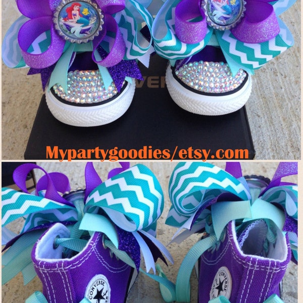 Under the sea shoes, little mermaid converse shoes,bling shoes, ariel shoes.