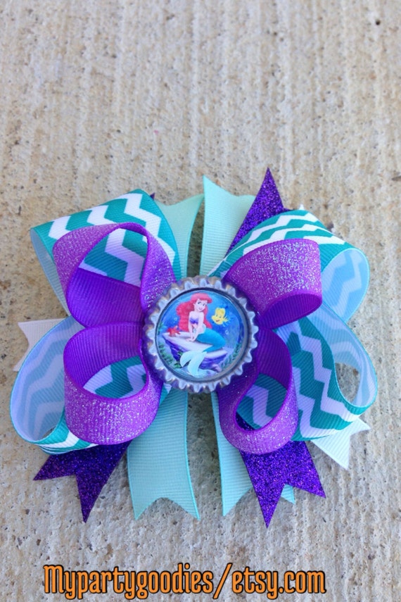 Handmade Ariel Hair Bow – Little Mermaid Bottle Cap Clip