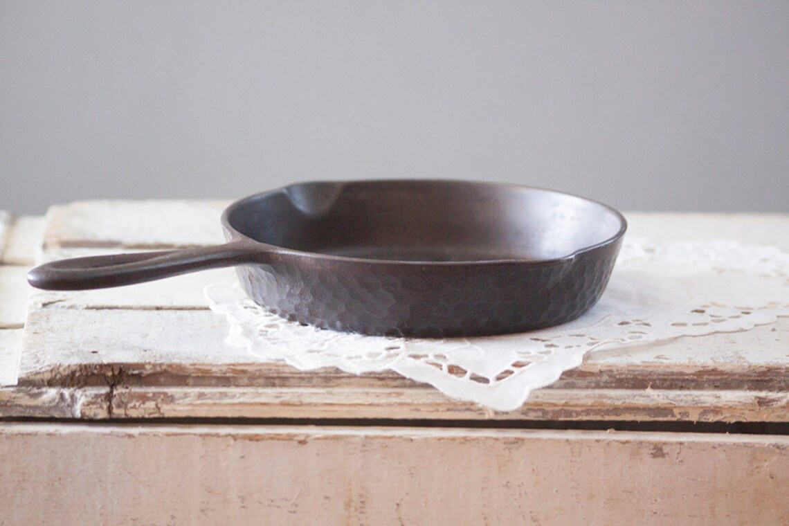 Hammered 3 61/2 cast iron skillet pan manufactured by Etsy