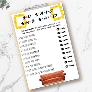 Friends Theme Bridal Shower Spiel - He Said, She Said - Vertikal - Printable - Instant Download - Digital File - Templett DIY #10