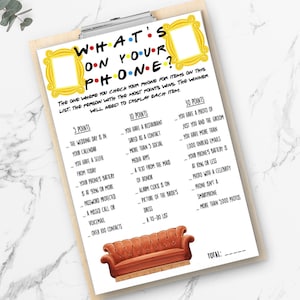 Friends Theme Bridal Shower Game - What&#39;s On Your Phone? - Vertical - Printable - Instant Download - Digital File - Templett DIY #10