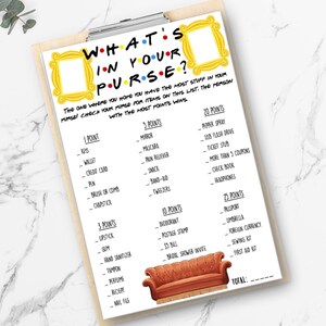 Friends Theme Bridal Shower Game - What&#39;s In Your Purse? - Vertical - Printable - Instant Download - Digital File - Templett DIY #10