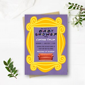 Friends Theme Baby Shower Invitation - Purple Frame -Vertical - Printable - Instant Download - Digital File - Templett DIY #10