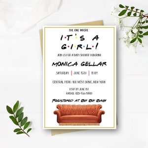 Friends Theme Baby Shower - It&#39;s A Girl - Einladung vertikal - druckbar - sofortiger Download - digitale Datei - Templett DIY #10