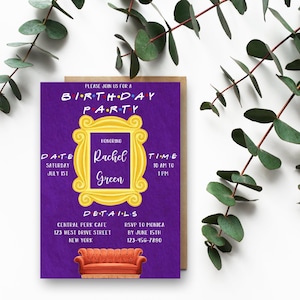 Friends Theme Birthday Invitation - Purple Frame  -Vertical - Printable - Instant Download - Digital File - Templett DIY #10