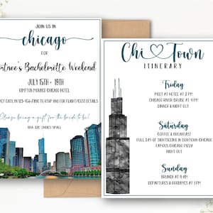 Chicago Bachelorette Party Invitation - Itinerary - Double Sided - Printable - Instant Download - Digital File - Templett DIY #22