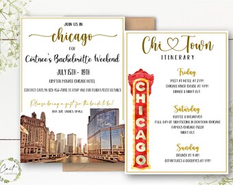 Chicago Bachelorette Party Invitation - Itinerary - Double Sided - Printable - Instant Download - Digital File - Templett DIY #23