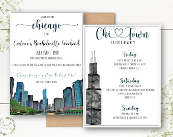 Chicago Bachelorette Party Invitation - Itinerary - Double Sided - Printable - Instant Download - Digital File - Templett DIY #22