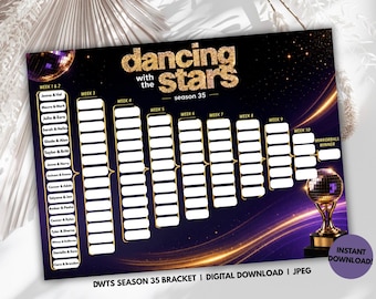 Tabellone di Dancing with the Stars Stagione 35, Tabellone DWTS, Modello DWTS Stagione 35, Download digitale per la festa di Dancing with the Stars DWTS