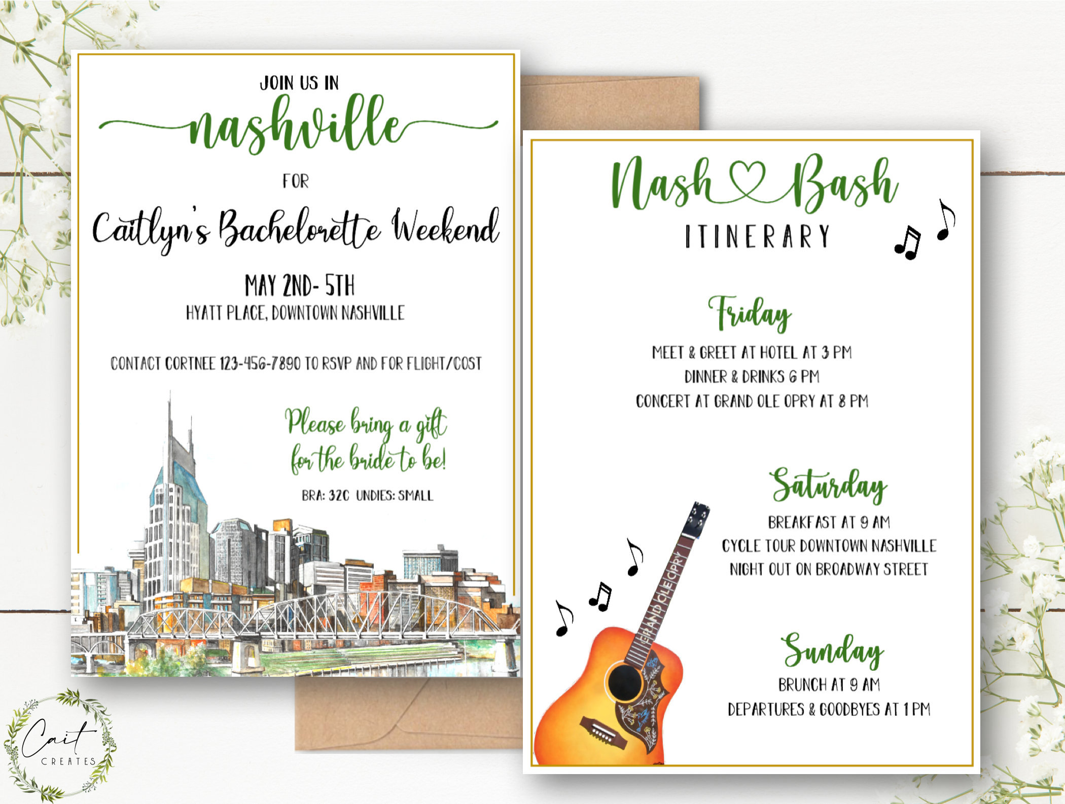 Nashville Bachelorette Party Invitation Itinerary Double Etsy