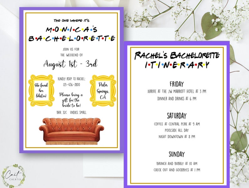 Friends Theme Bachelorette Party Invitation Itinerary Double Sided Printable Instant Download Digital File Templett DIY 10