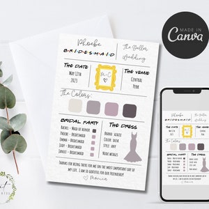 Bridal Party Info Card Bridesmaid Info Card Template Bridal Party Info Bridesmaid Infographic Bridal Party Information Card Canva Template