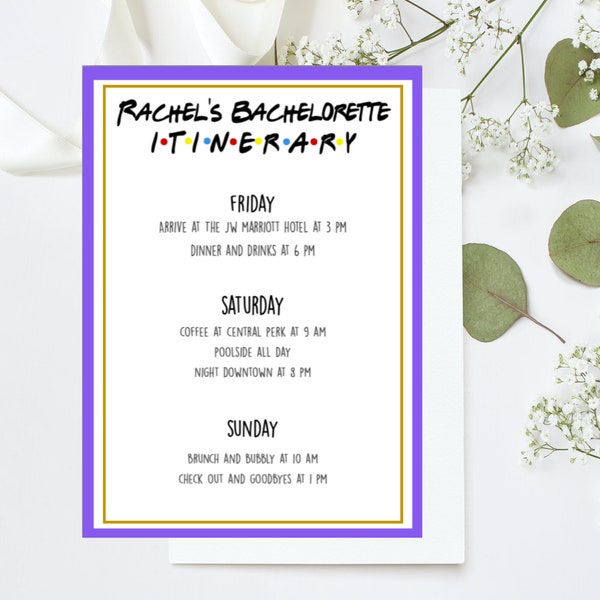 Friends Theme Bachelorette Party Itinerary - Printable - Instant Download - Digital File - Templett DIY #10
