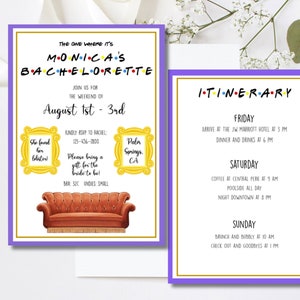 Itinerario di invito alla festa di addio al nubilato a tema amici - Fronte-retro - Stampabile - Download istantaneo - File digitale - Templett DIY #10
