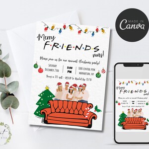 Weihnachtseinladung Friends Party Friends Theme Weihnachtskarte Weihnachtseinladung Editierbare Vorlage Canva Weihnachtseinladung Friends