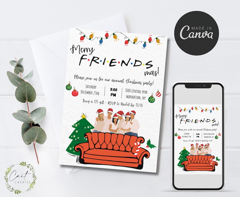 Christmas Invitation Friends Party Friends Theme Christmas Card ...