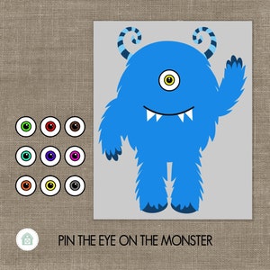 Instant Download. &quot;Pin the eye on the monster&quot; game set for Halloween, Monster Birthday party, toddler party! 16x20