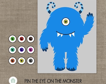 Instant Download. "Pin the eye on the monster" game set for Halloween, Monster Birthday party, toddler party! 16x20