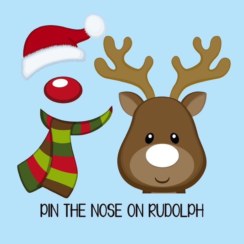Instant Download. pin the NOSE on Rudolph Game Set for a Holiday Party