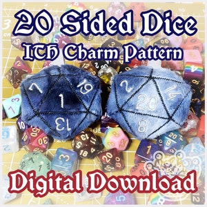 DIGITAL DOWNLOAD 20 Sided Dice D20 ITH .pes Plush Charm Pattern