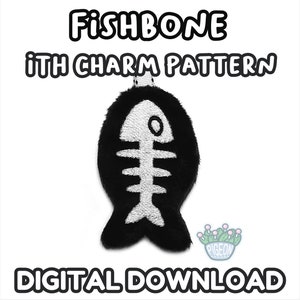 Könnte beinhalten: Ein schwarzes und weißes Fischgräten-Charm-Muster für In-the-Hoop-Stickerei. Das Muster ist so konzipiert, dass es auf einem schwarzen Stoff mit einem weißen Fischgräten-Design gestickt wird. Das Muster ist als digitaler Download erhältlich.