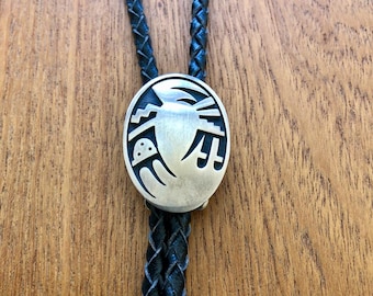Hopi Sterling Silver Overlay Bolo Tie Hallmarked Darrin Seweyestewa