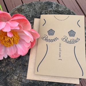 Bosom Buddies - soutien pour le cancer du sein - carte de voeux amusante pour femme - humour lié au cancer du sein - carte de rétablissement contre le cancer