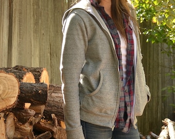 Halifax Hoodie, womens knit hoodie funnel cowl neck drawstring kangaroo pocket zip up pdf sewing pattern