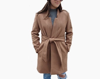 Narva Coat, Sizes 0 - 30, woolen knee-length overcoat, belt, pockets