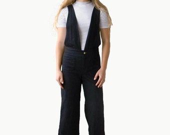 Kendrick Overalls, womens woven v neck overalls wide leg high rise cropped pants pencil skirt pdf sewing pattern