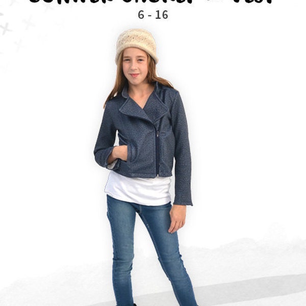 Conifer Jacket and Vest, girls, juniors, tweens, teens knit moto jacket, vest or long sleeves, asymmetrical zipper pdf sewing pattern