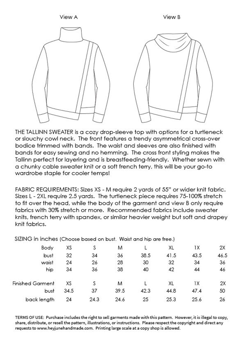 Tallinn Sweater, womens knit turtleneck cowl neck cross over asymmetrical hem pdf sewing pattern image 5