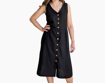 Marseille Dress, Sizes 14 - 30, woven button down V neck scoop neck dress digital sewing pattern