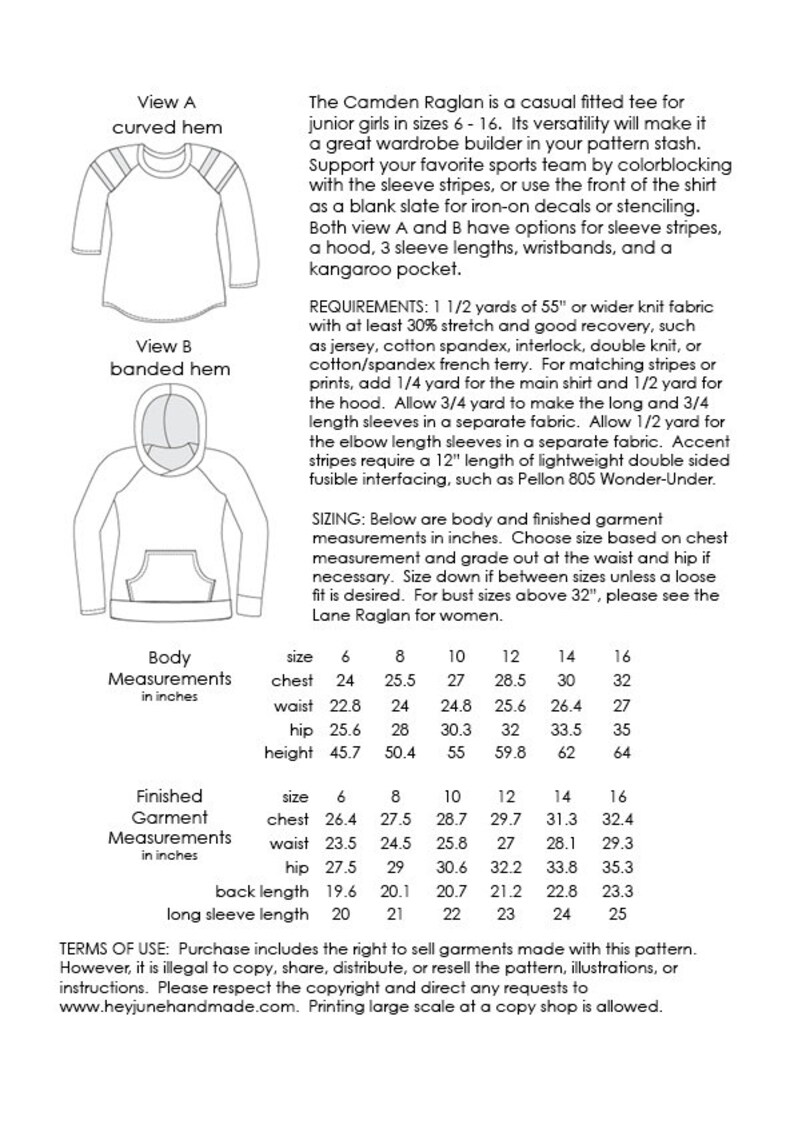 Camden Raglan, juniors, tweens, teens knit raglan shirt or hoodie with kangaroo pocket pdf sewing pattern image 5