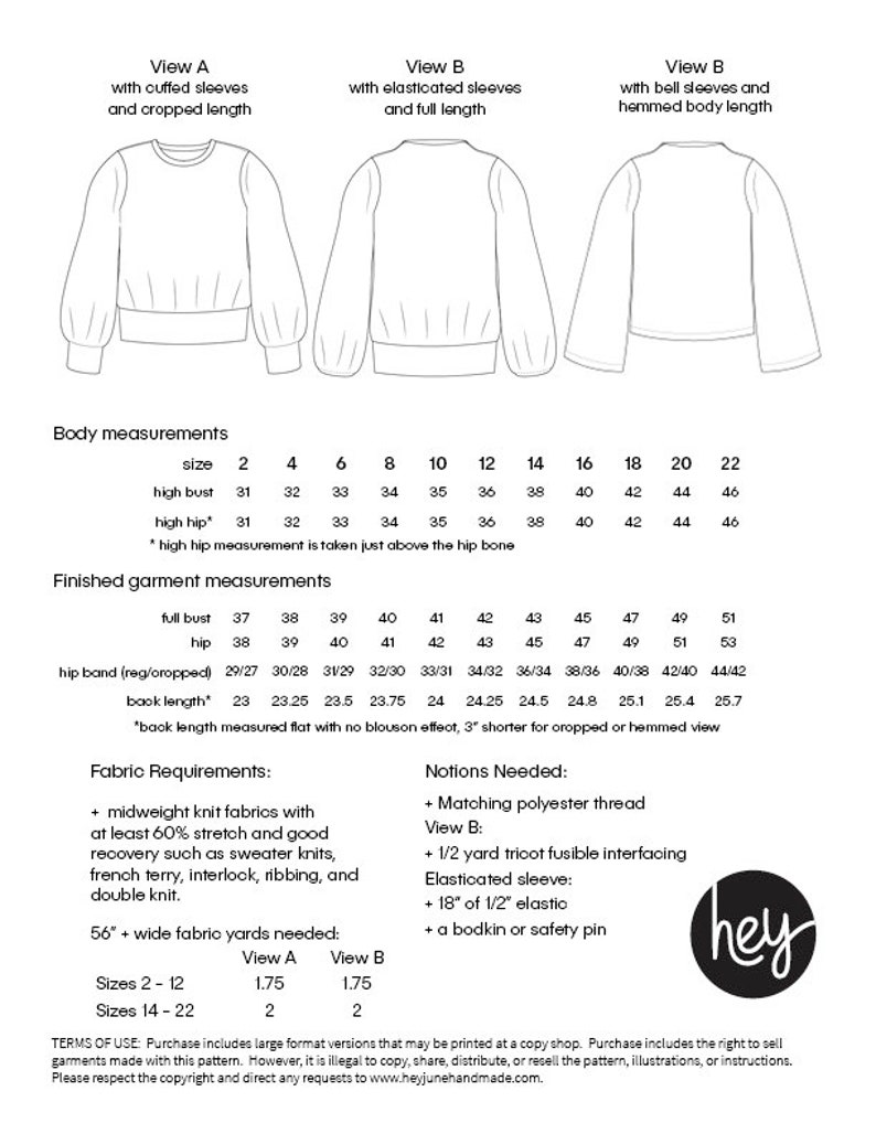 Sheridan Sweater, womens knit bateau crew neck bishop bell sleeve cropped pdf sewing pattern image 8