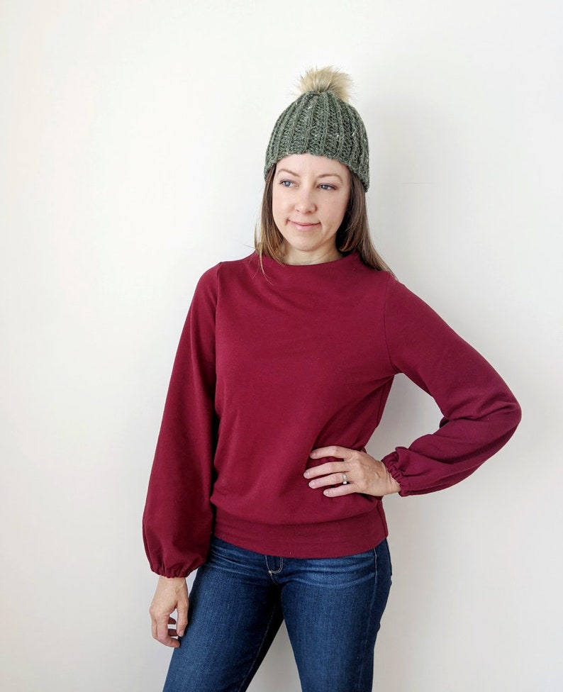 Sheridan Sweater, womens knit bateau crew neck bishop bell sleeve cropped pdf sewing pattern image 7