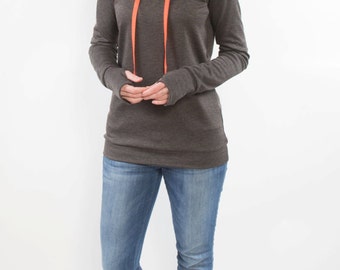 Lane Raglan, womens knit raglan shirt or hoodie with thumbhole cuffs pdf sewing pattern