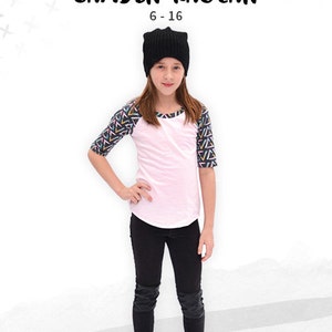 Camden Raglan, juniors, tweens, teens knit raglan shirt or hoodie with kangaroo pocket pdf sewing pattern image 1