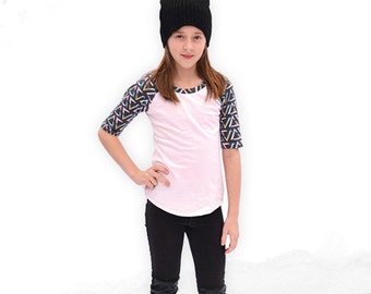 Camden Raglan, juniors, tweens, teens knit raglan shirt or hoodie with kangaroo pocket pdf sewing pattern